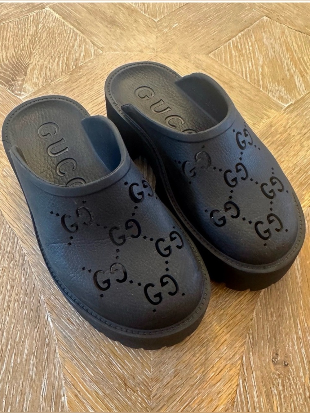 Gucci GG Rubber Platform Clogs Black Size 38